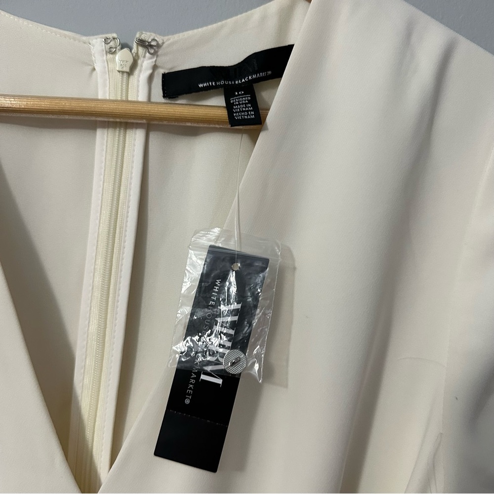 WHBM Long Sleeve Crepe Jumpsuit Ivory Wide-Leg Elegant Quiet Luxury NWT Sz 10 - Picture 6 of 13